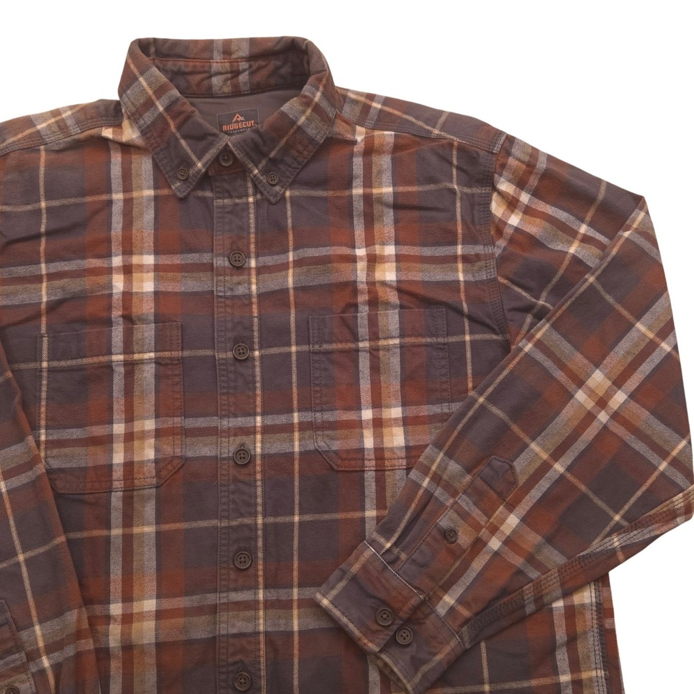 Ridgecut Long Sleeve Heavy Flannel Shirt Brown Plaid Mens‎ Large